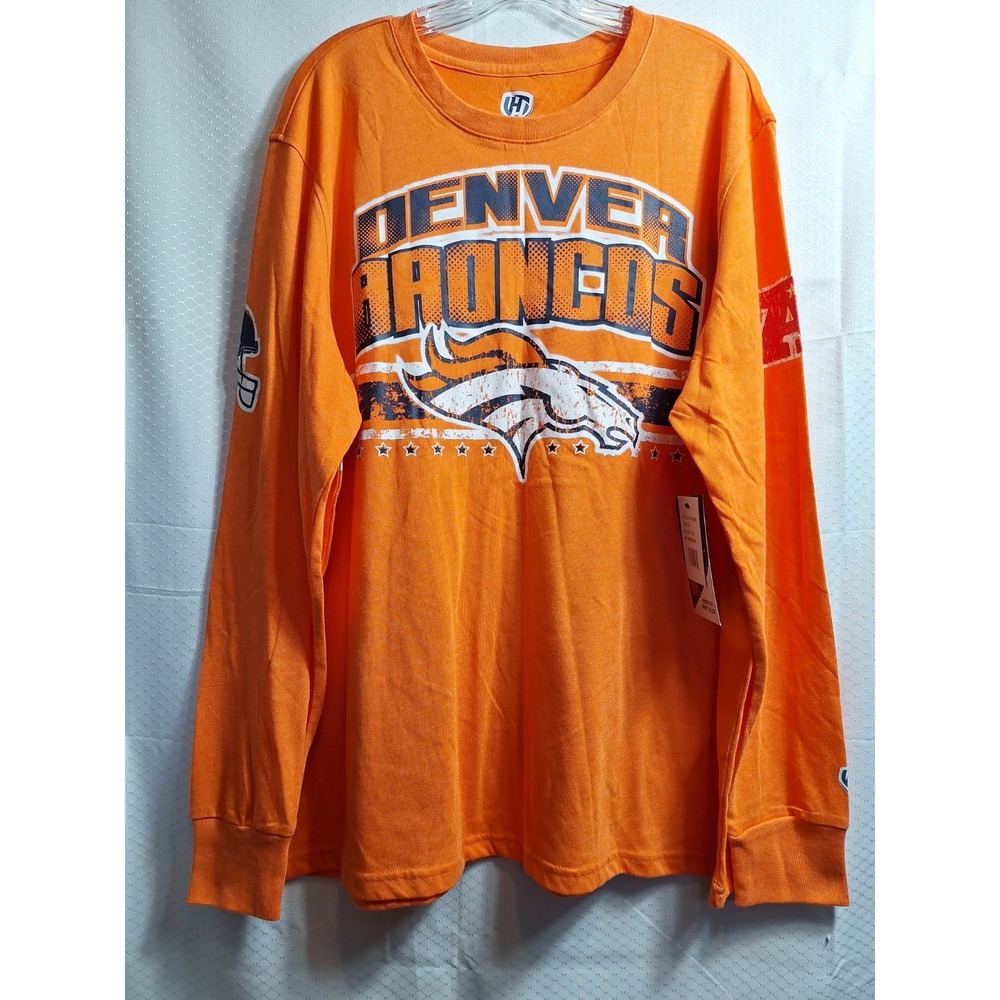 NWT$ Hands High NFL DENVER BRONCOS L/S Sport Tee Sz XL Orange Blue White Logo